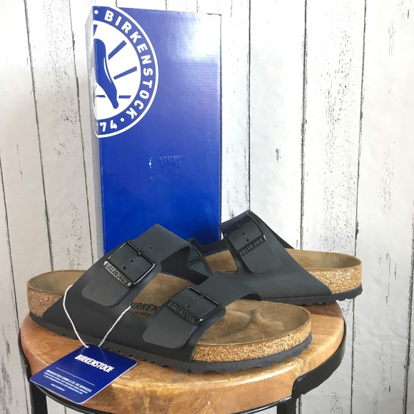 Birkenstock Arizona Black Leather Slides Sandals - Picture 3 of 7